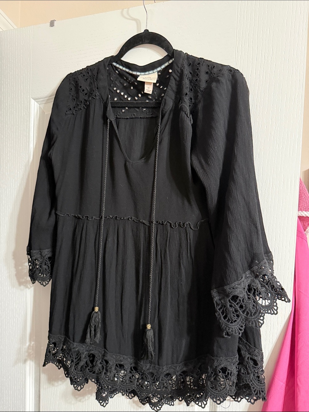 Knox Rose Black Eyelet Tunic with Embroidered Trim